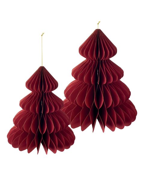 Set di 2 decorazioni natalizie in carta a nido d'ape rossa - 25x35 cm