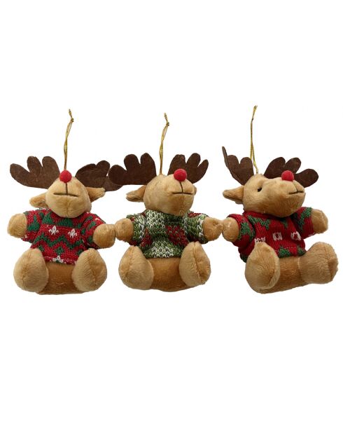 Lot de 3 pendentifs rennes avec maillot - 11 cm