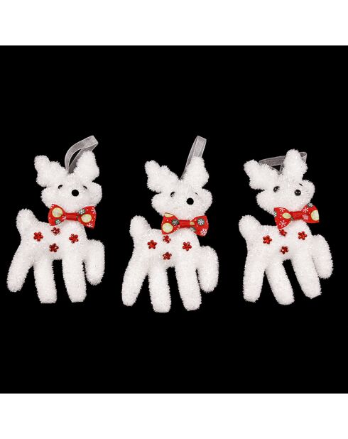 Lot de 3 rennes en mousse blancs - 7x3x7 cm