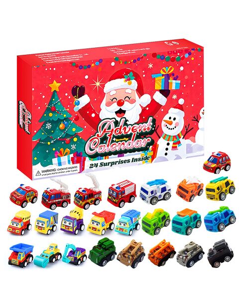 Calendario dell'Avvento 24 figure multicolori di veicoli - 37x3,5x23 cm