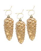 Set de 3 piñas navideñas doradas, 4,5 x 4,5 x 11,5 cm