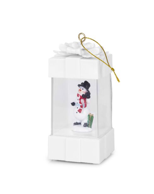 Lanterne de Noël avec lumière à motif bonhomme de neige blanc - 5x5x11 cm