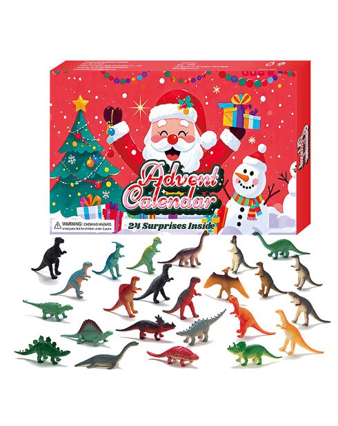 Calendario dell'Avvento 24 figure di dinosauri multicolori - 37x3,5x23 cm