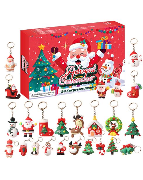 Calendrier de l'Avent 24 porte-clés de Noël multicolores - 37x3.5x23 cm