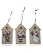 Suspension à motif Random house en bois beige - 5x1x10 cm