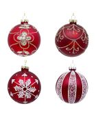 Set van 4 rode kerstballen - 8 cm