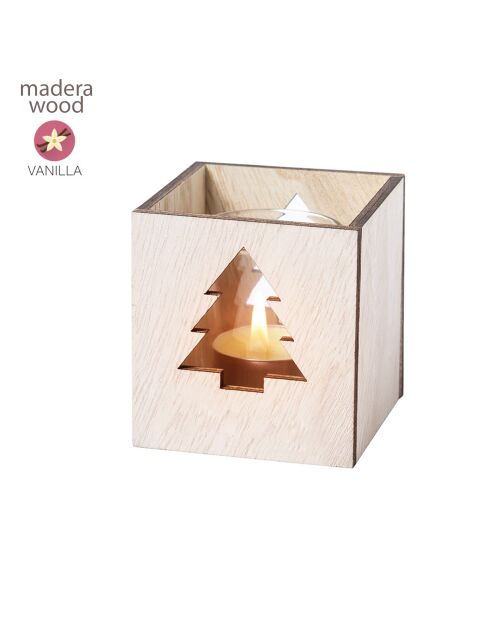 Candela profumata alla vaniglia Keylax con motivo a pino - 7,5x7,5x8 cm