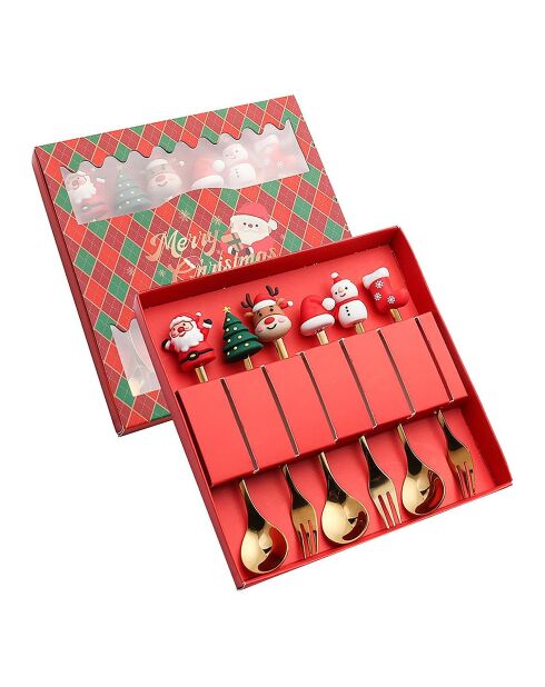 6 pièces de service de couverts de Noël doré