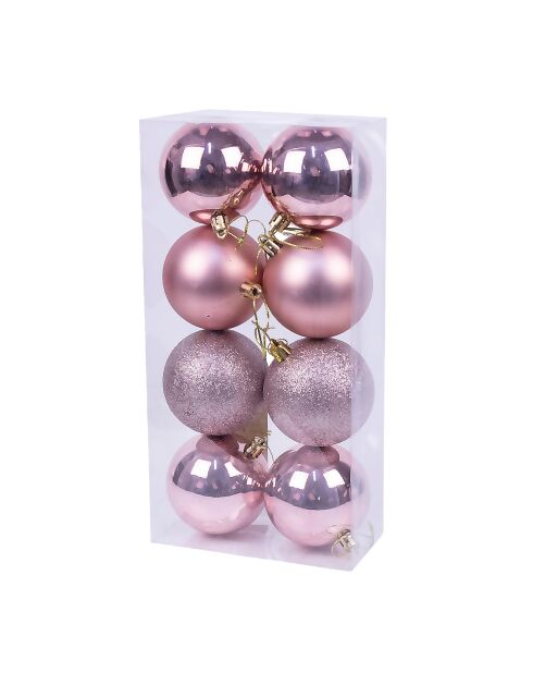 Lot de 8 boules de Noël rose clair et violet - 7 cm