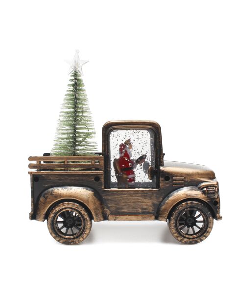 Furgone da trasporto Babbo Natale con illuminazione a LED marrone - 16x7,5x10 cm
