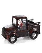 Camion de transport décoré du Père Noël avec éclairage LED rouge foncé - 16x7.5x10 cm