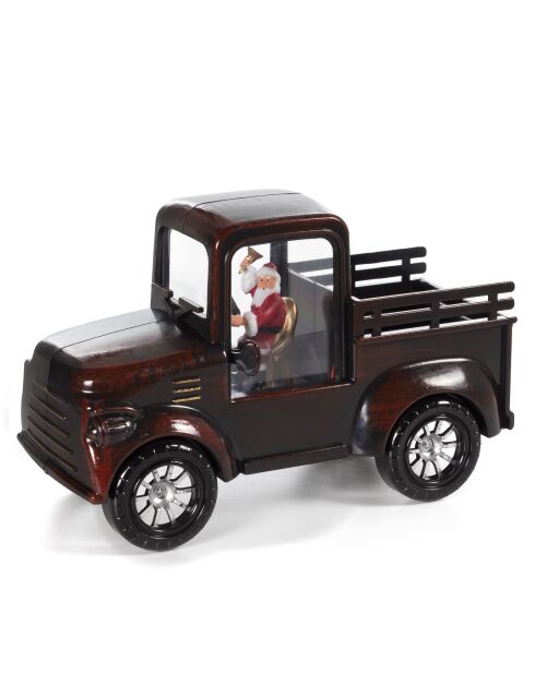Camion da trasporto decorato con Babbo Natale con illuminazione a LED rosso scuro - 16x7,5x10 cm