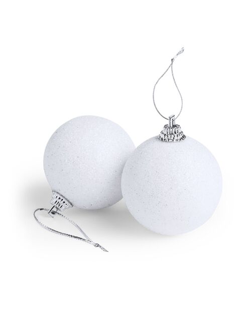 Set de 6 adornos navideños para colgar. Blanco metalizado - 10x5x18 cm