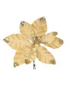 Decoratieve kerstbloem met gouden clip - 32x8x30 cm