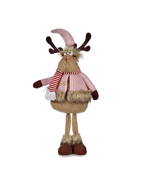 Renna in tessuto con gambe rosa chiaro - 27x24x63 cm