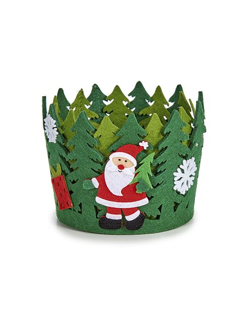 Panier rond décoration de Noël vert - 17x17x11.5 cm