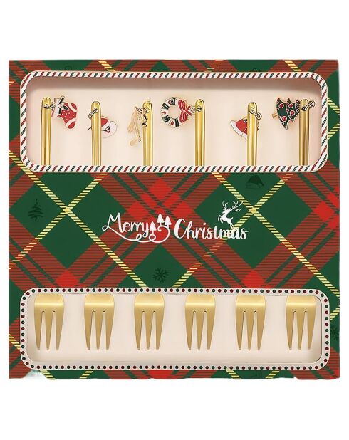 Lot de 6 fourchettes à dessert de Noël multicolores - 14.0x1.7 cm
