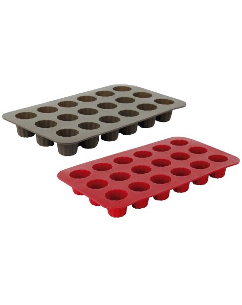 2x18 moules silicone canneles coloris aléatoire gris/rouge - 29x17 cm