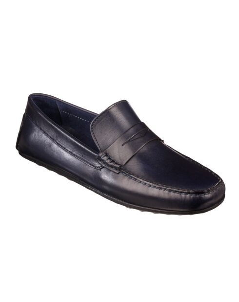 Mocassins cuir  elegant semelle gomme marine