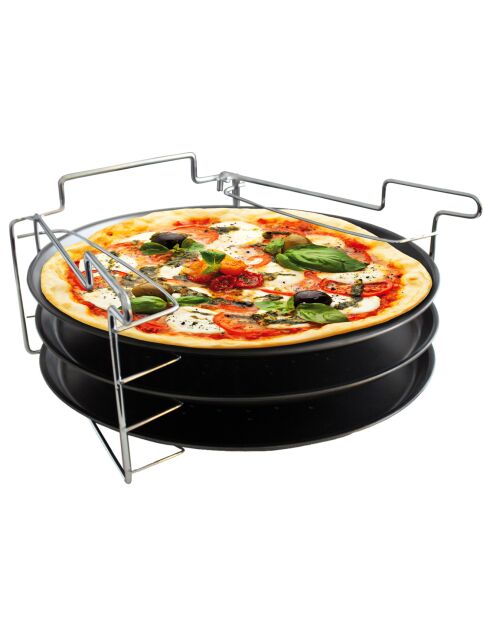 Lot de 3 plaques à pizza avec support noir - 39x34.5x2.5 cm