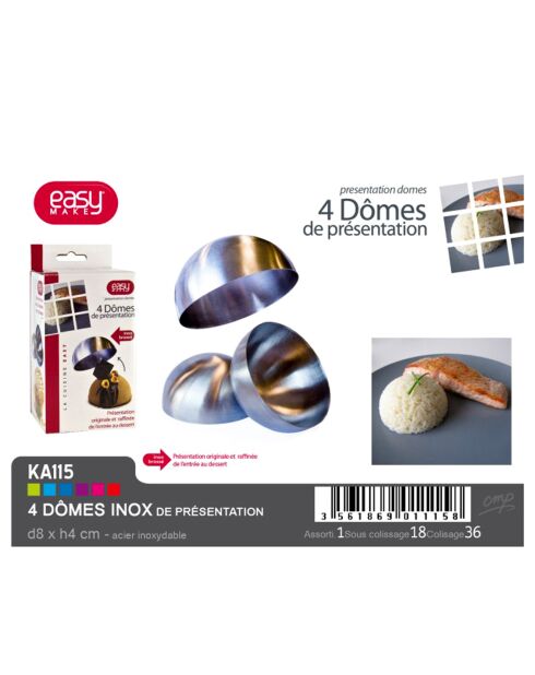 4 Dômes de présentation en Acier gris - D.8 cm