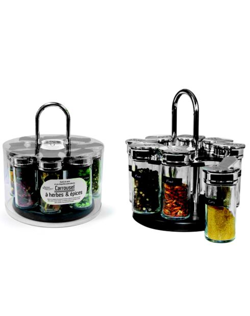 Carrousel à épices & 8 pots en verre - 19x20 cm