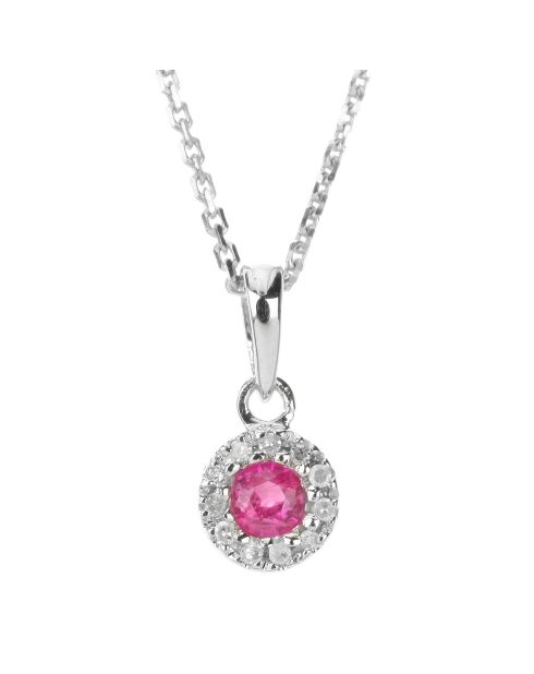 Prezioso ciondolo con diamante rubino 0,03 ct Rubino 0,16 ct in oro bianco