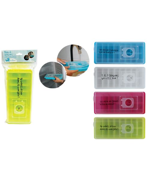 Bac 16 glaçons et couvercle coloris aléatoire - 26x11 cm