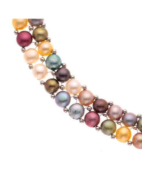 Collier 2 Rangs Argent & Perles d'Eau Douce multicolores