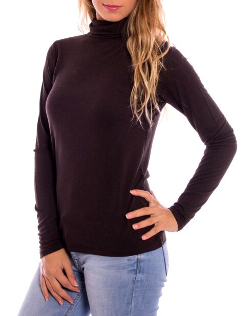 Pull Col Cheminée marron