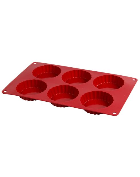 Moule 6 tartelettes en silicone rouge - 29x17x2 cm