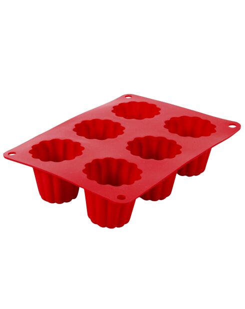 6 moules en silicone cannelés rouge - 20.5x15x4.5 cm