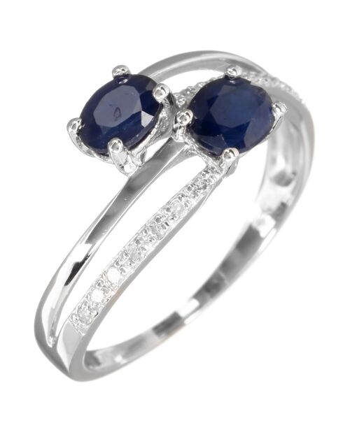 Anillo de diamantes Duo Eternel en oro blanco con zafiros de 0,063 quilates