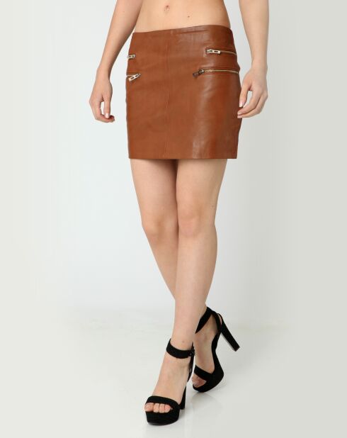 Jupe en Cuir Mandarine cognac