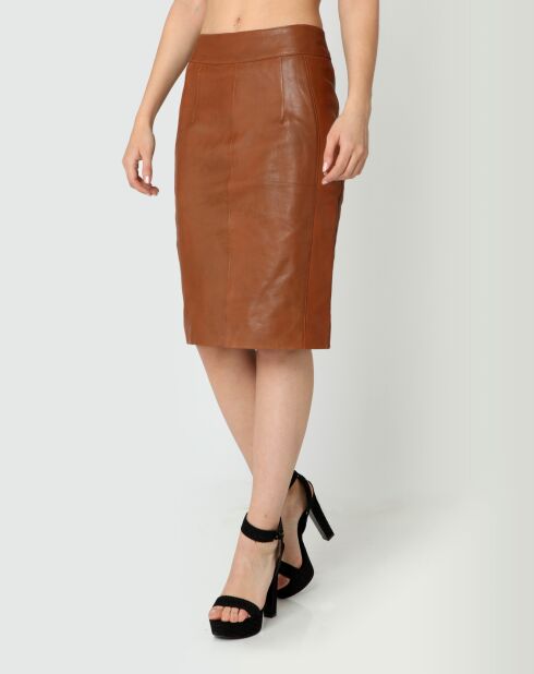 Jupe en Cuir longue Mirabelle cognac