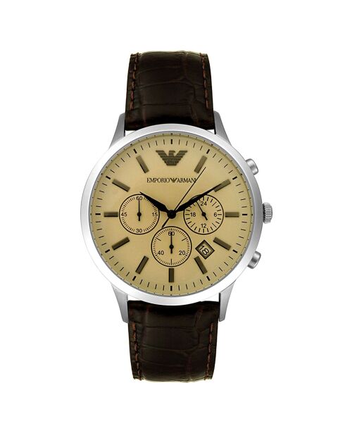 Montre Armani en cuir marron - 43 mm