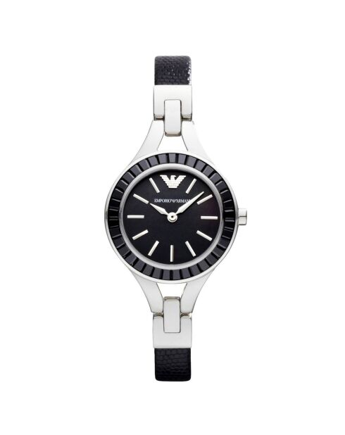 Montre Femme en Acier & Cuir argentée