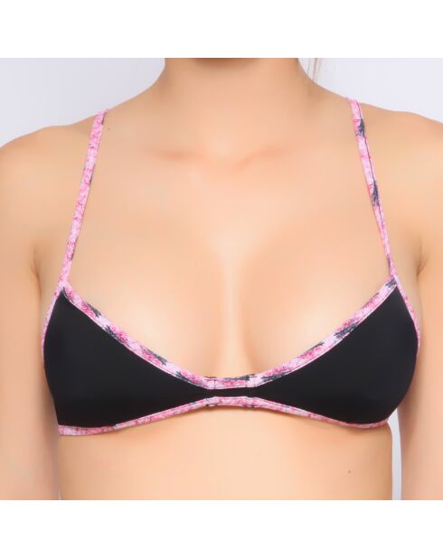 Maillot top triangle noir imprime fleurs
