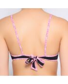 Maillot top triangle noir imprime fleurs