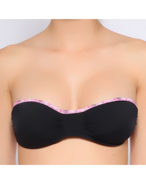 Maillot top bandeau noir imprime fleurs
