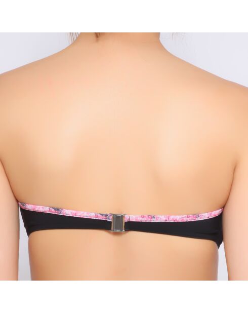 Schwarzes Stirnband-Top aus Jersey mit Blumendruck