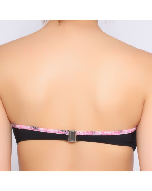 Maillot top bandeau noir imprime fleurs