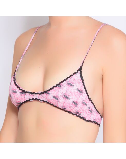 Maillot top triangle imprime fleurs rose