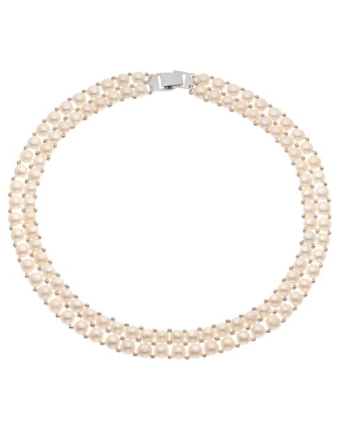 Collier Acier Perles d'Eau Douce blanches