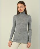 Top col roule laine et soie gris