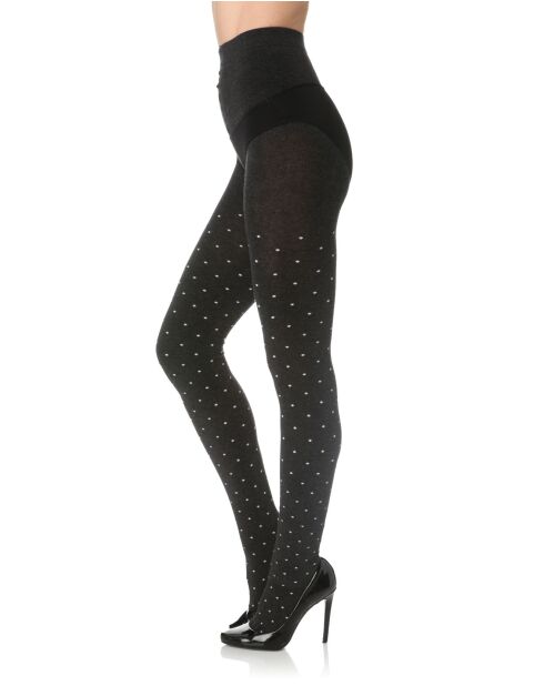 Collants Madame So Cosy gris chiné à pois blancs