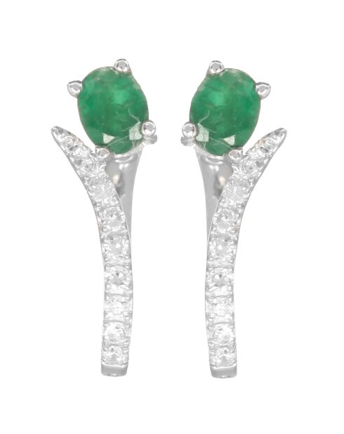 Boucles d'oreilles Belle Emeraude Diamants 0.09 ct Emeraudes 0.34 ct or blanc