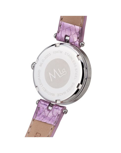 Montre Femme  en Cuir Fleurs Volantes violette