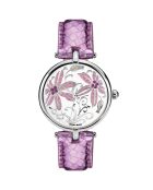 Montre Femme  en Cuir Fleurs Volantes violette