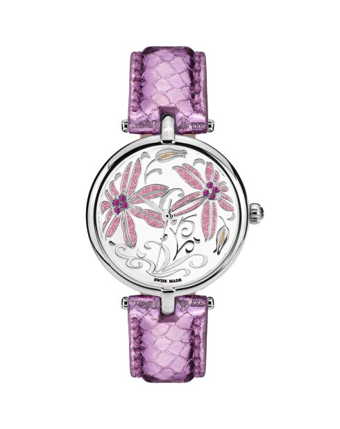 Montre Femme  en Cuir Fleurs Volantes violette